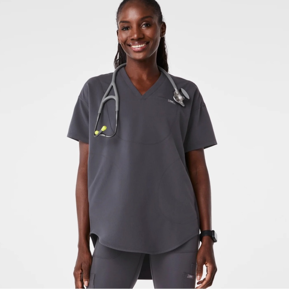 🩷 Figs Halle V-Neck Tunic Scrub Top Charcoal Size Small (Retail: $48)